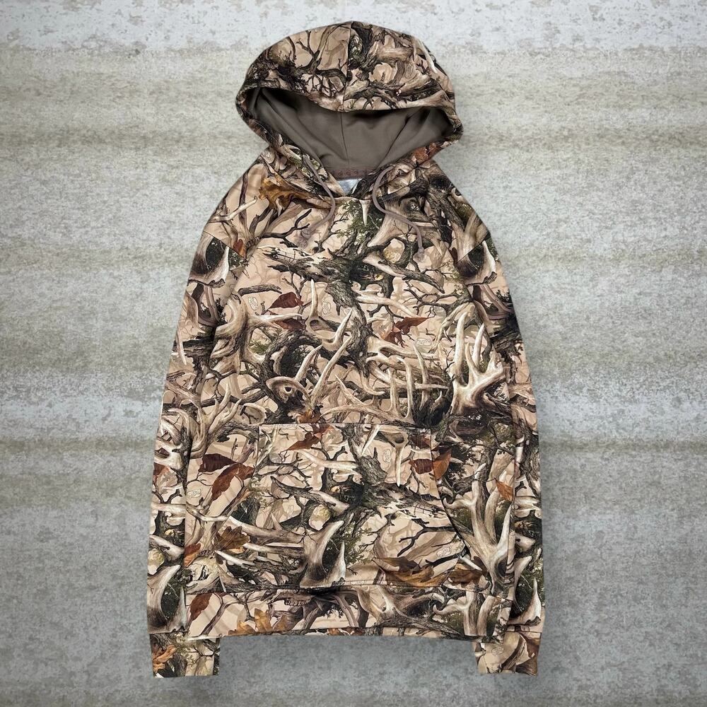 Vintage 90s Hunting Camo Hoodie Mens S Woodland Polyester Pullover